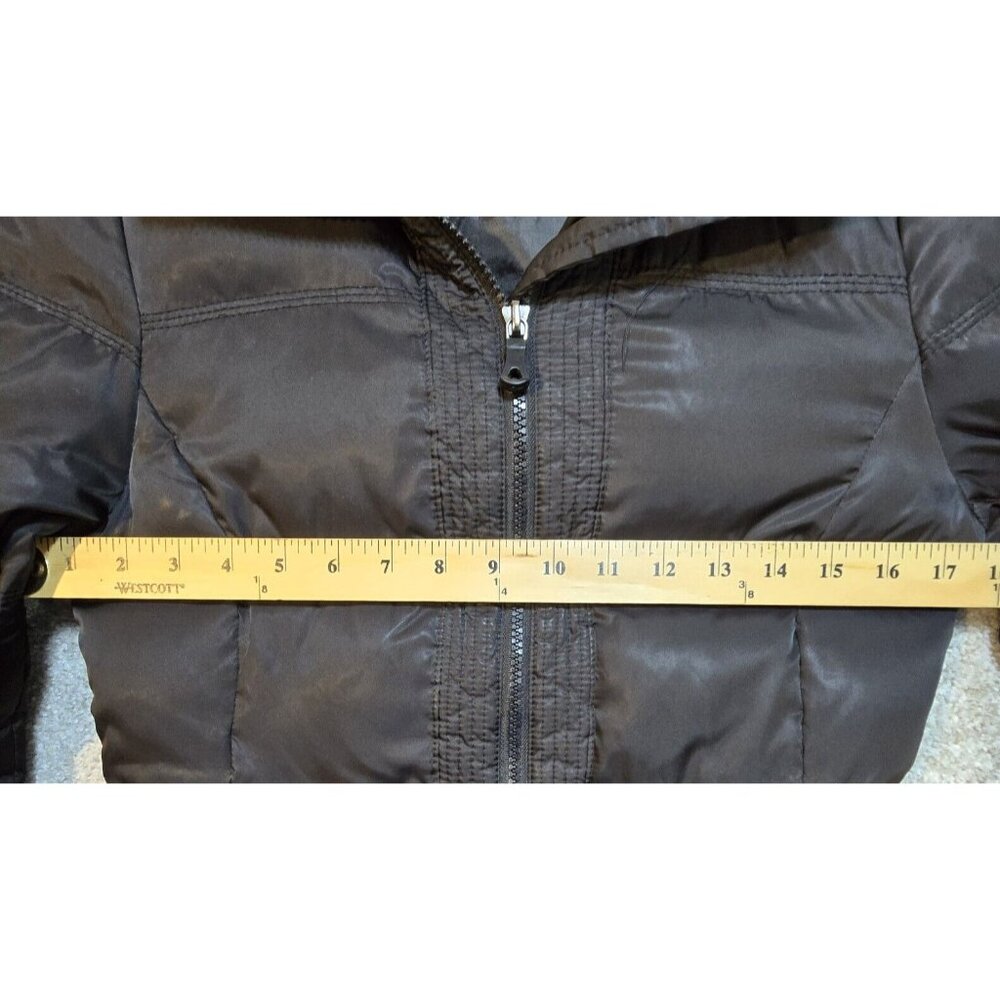 Kenneth Cole Reaction Down Hooded Puffer Coat Full Zip Chevron Black Quilted XS - Picture 4 of 16